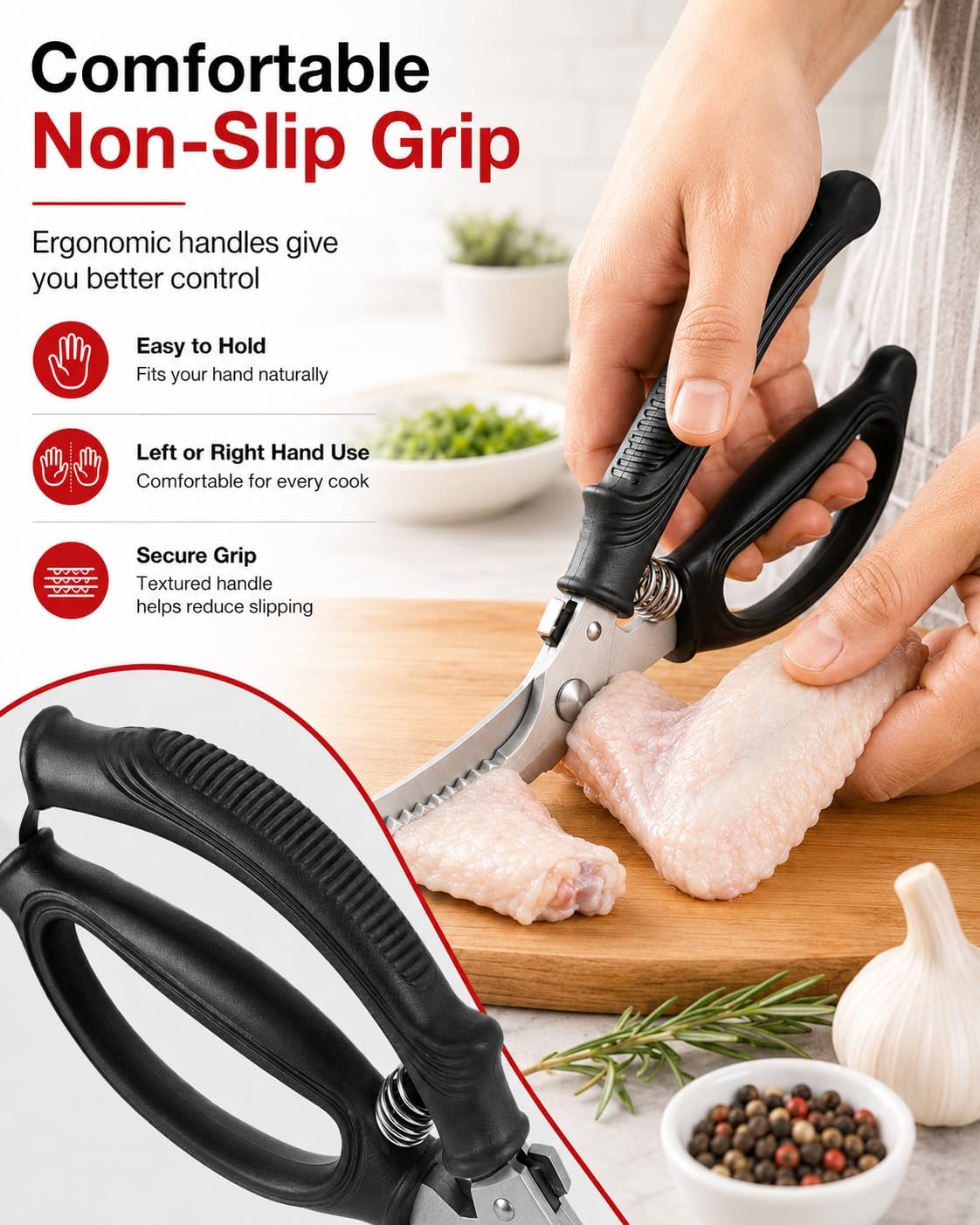 Poultry Shears, Heavy Duty Kitchen Scissors for Chicken & Turkey | Ultra-sharp blades cut through poultry joints and make spatchcocking easier; dishwasher-safe for quick, convenient cleanup