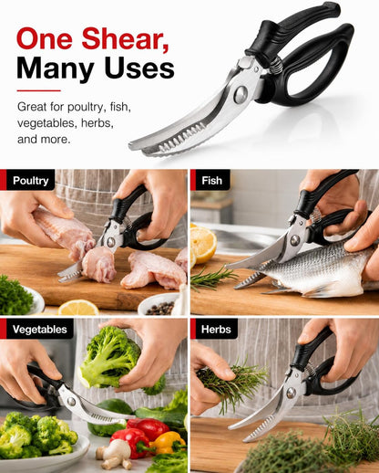 Poultry Shears, Heavy Duty Kitchen Scissors for Chicken & Turkey | Ultra-sharp blades cut through poultry joints and make spatchcocking easier; dishwasher-safe for quick, convenient cleanup