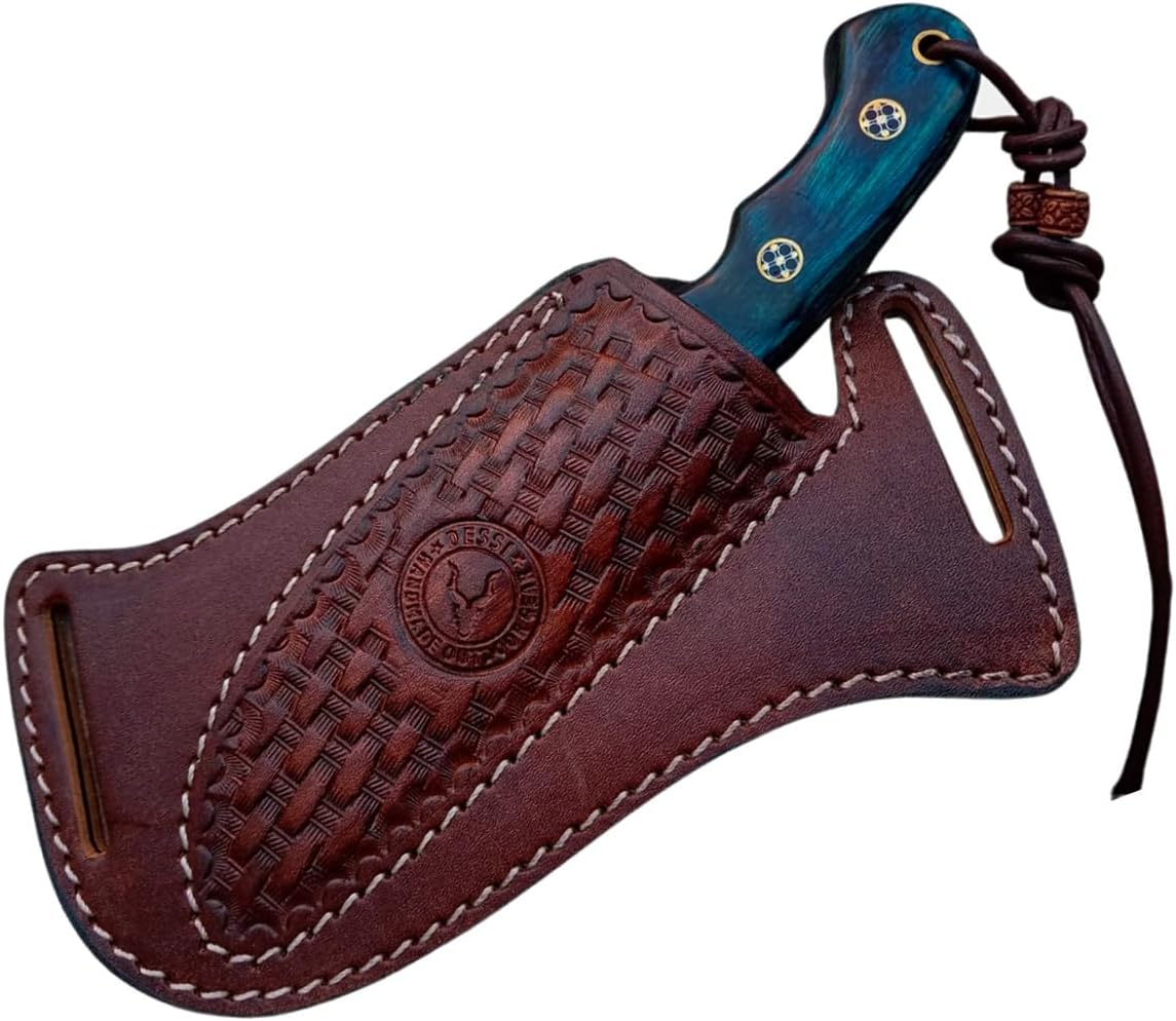 Cross Side Draw Knife Sheath for Belt, Italian Cowhide Tooled Pancake Holster, Horizontal Carry for Fixed Blade Hunting/EDC, Fits 3.5-5.5 in Blade, SM157