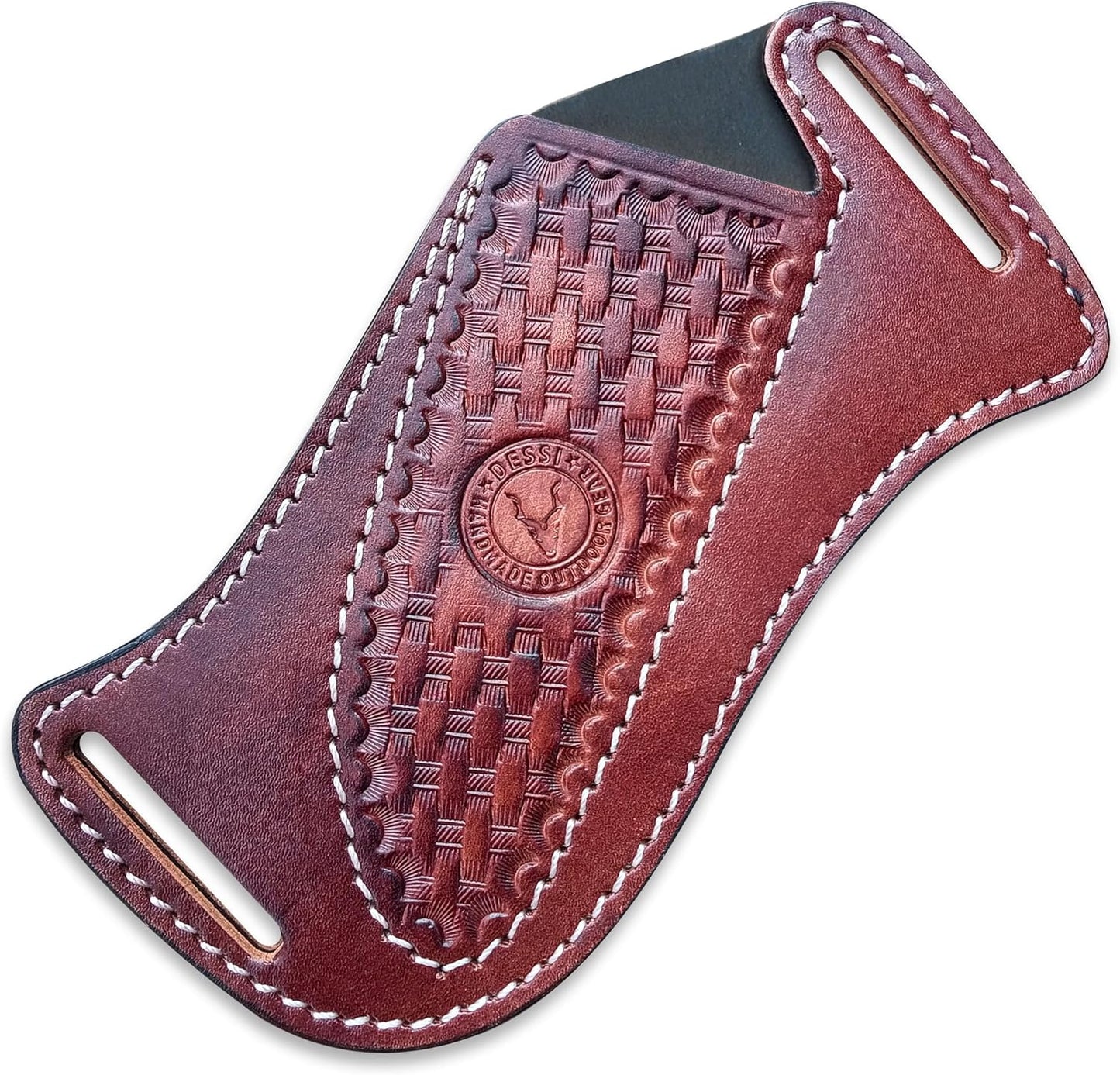 Cross Side Draw Knife Sheath for Belt, Italian Cowhide Tooled Pancake Holster, Horizontal Carry for Fixed Blade Hunting/EDC, Fits 3.5-5.5 in Blade, SM157