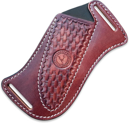Cross Side Draw Knife Sheath for Belt, Italian Cowhide Tooled Pancake Holster, Horizontal Carry for Fixed Blade Hunting/EDC, Fits 3.5-5.5 in Blade, SM157