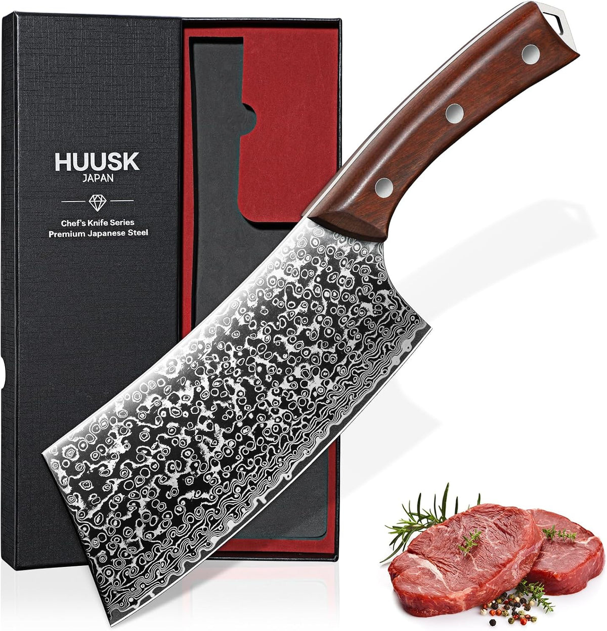 Huusk Japanese Meat Cleaver Knife 6.5", Butcher Knife for Meat Cutting