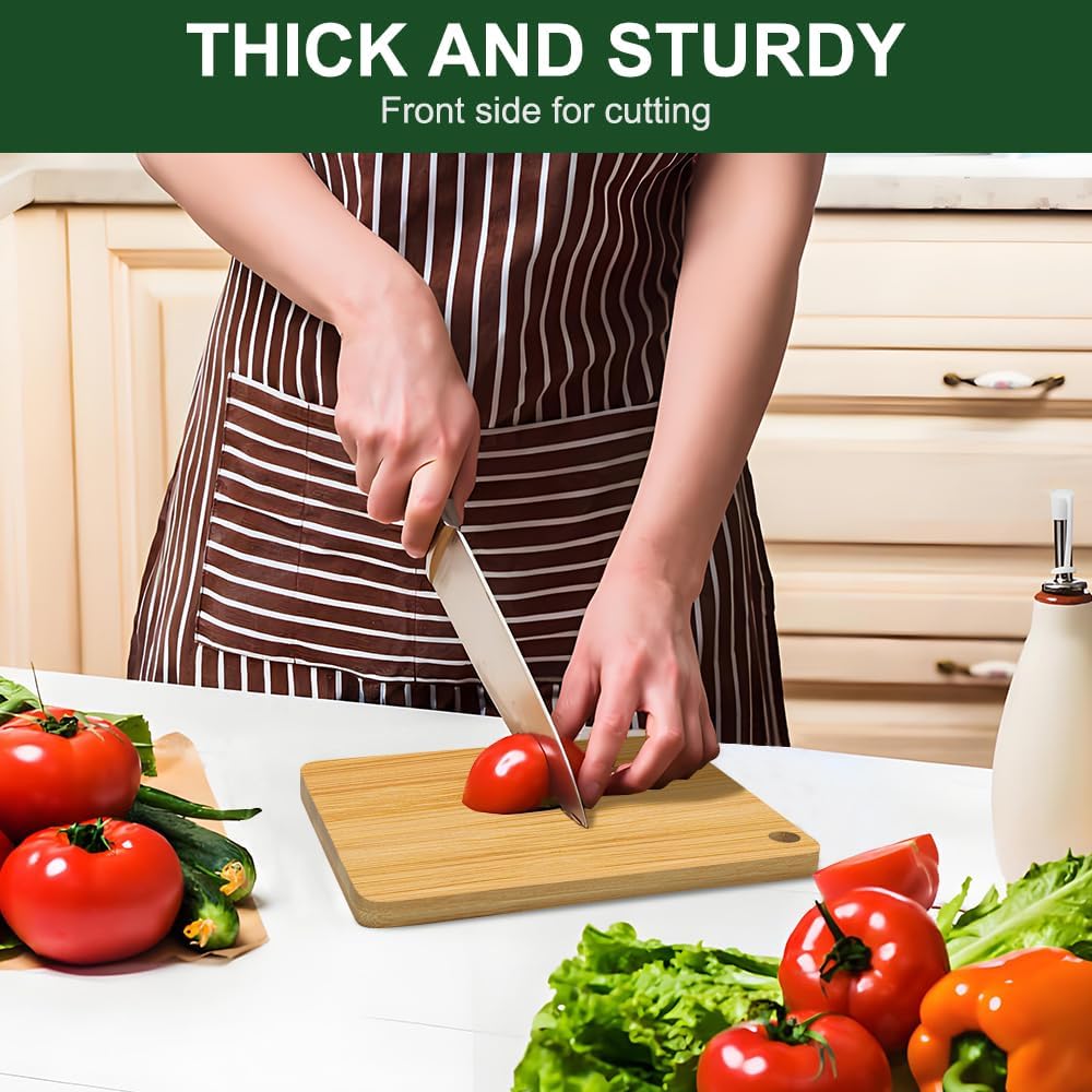 Bamboo Cutting Board, Wooden Cutting Boards for Kitchen, Wood Double Sided Food-Grade Chopping Board for Meat Cheese Vegetable (Small)
