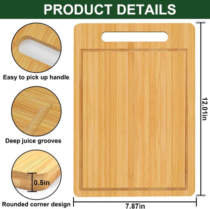 Bamboo Cutting Board, Wooden Cutting Boards for Kitchen, Wood Double Sided Food-Grade Chopping Board for Meat Cheese Vegetable (Small)