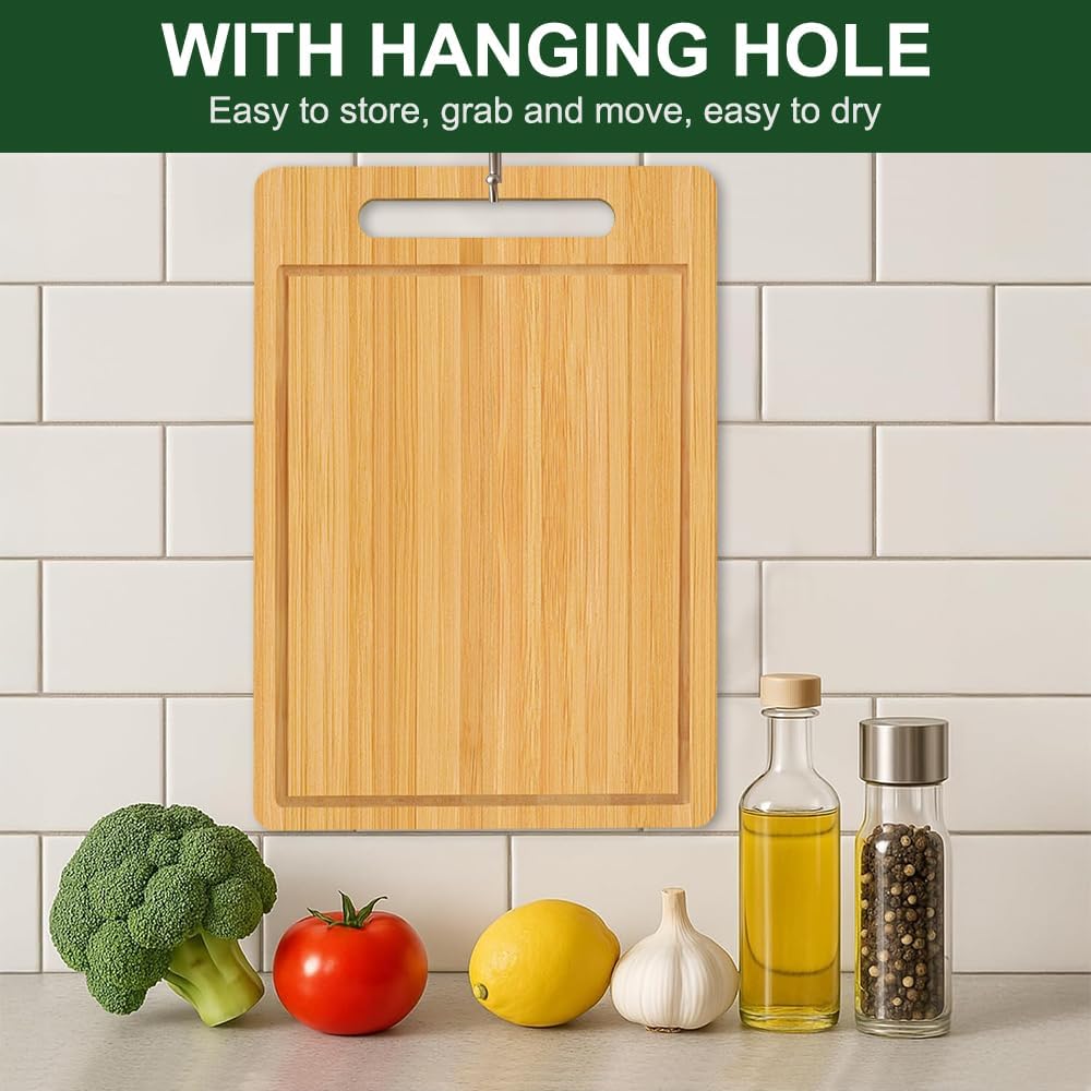 Bamboo Cutting Board, Wooden Cutting Boards for Kitchen, Wood Double Sided Food-Grade Chopping Board for Meat Cheese Vegetable (Small)