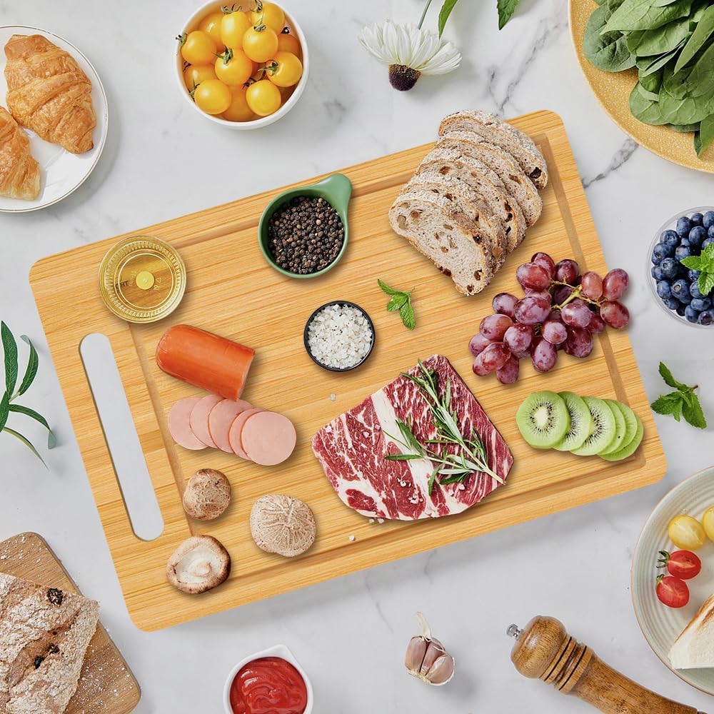 Bamboo Cutting Board, Wooden Cutting Boards for Kitchen, Wood Double Sided Food-Grade Chopping Board for Meat Cheese Vegetable (Small)