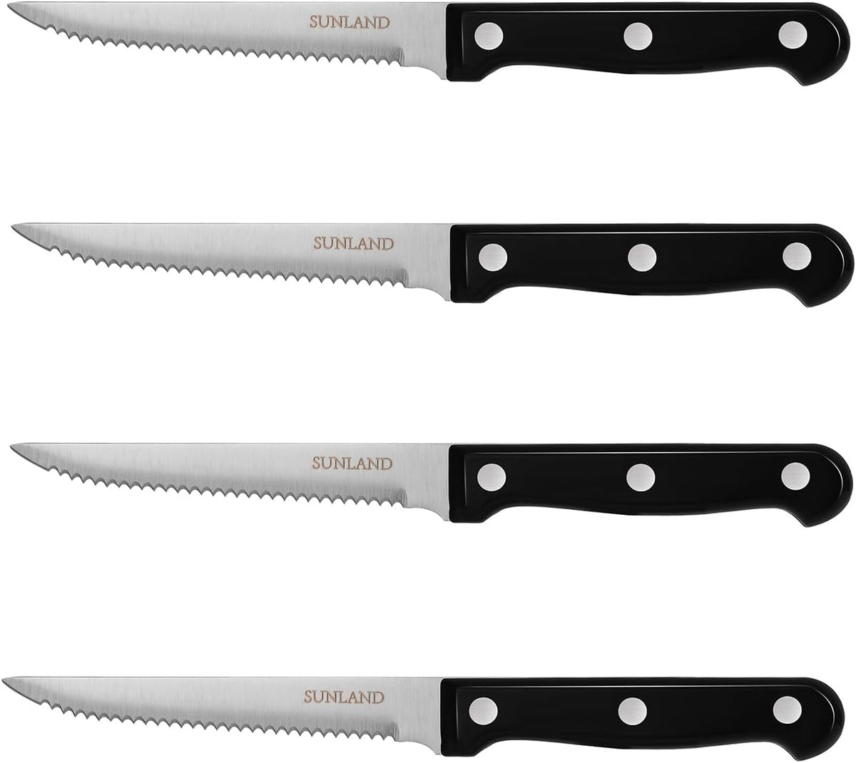 SUNALND Steak Knives Set,Micro Serrated Edge Full Tang Triple Riveted Steak Knife (4)