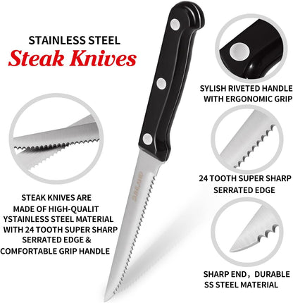 SUNALND Steak Knives Set,Micro Serrated Edge Full Tang Triple Riveted Steak Knife (4)