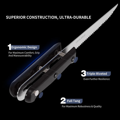 SUNALND Steak Knives Set,Micro Serrated Edge Full Tang Triple Riveted Steak Knife (4)