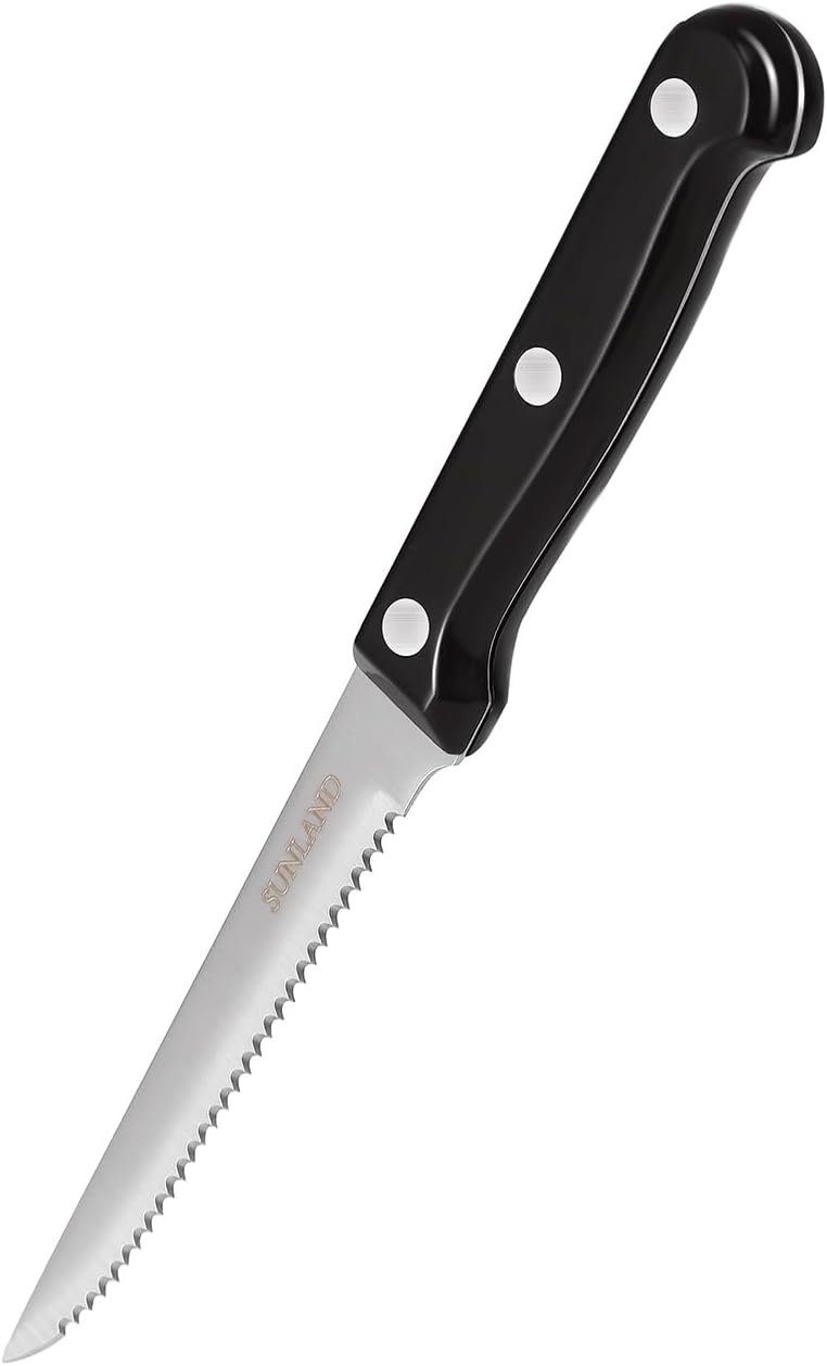 SUNALND Steak Knives Set,Micro Serrated Edge Full Tang Triple Riveted Steak Knife (4)