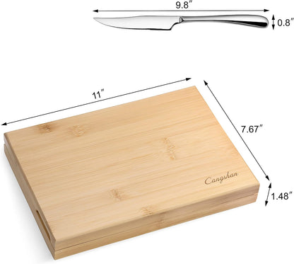 Cangshan 1027044 Rain II Series 8-Piece 420 Stainless Steel Forged Steak Knife Set in Bamboo Storage Chest
