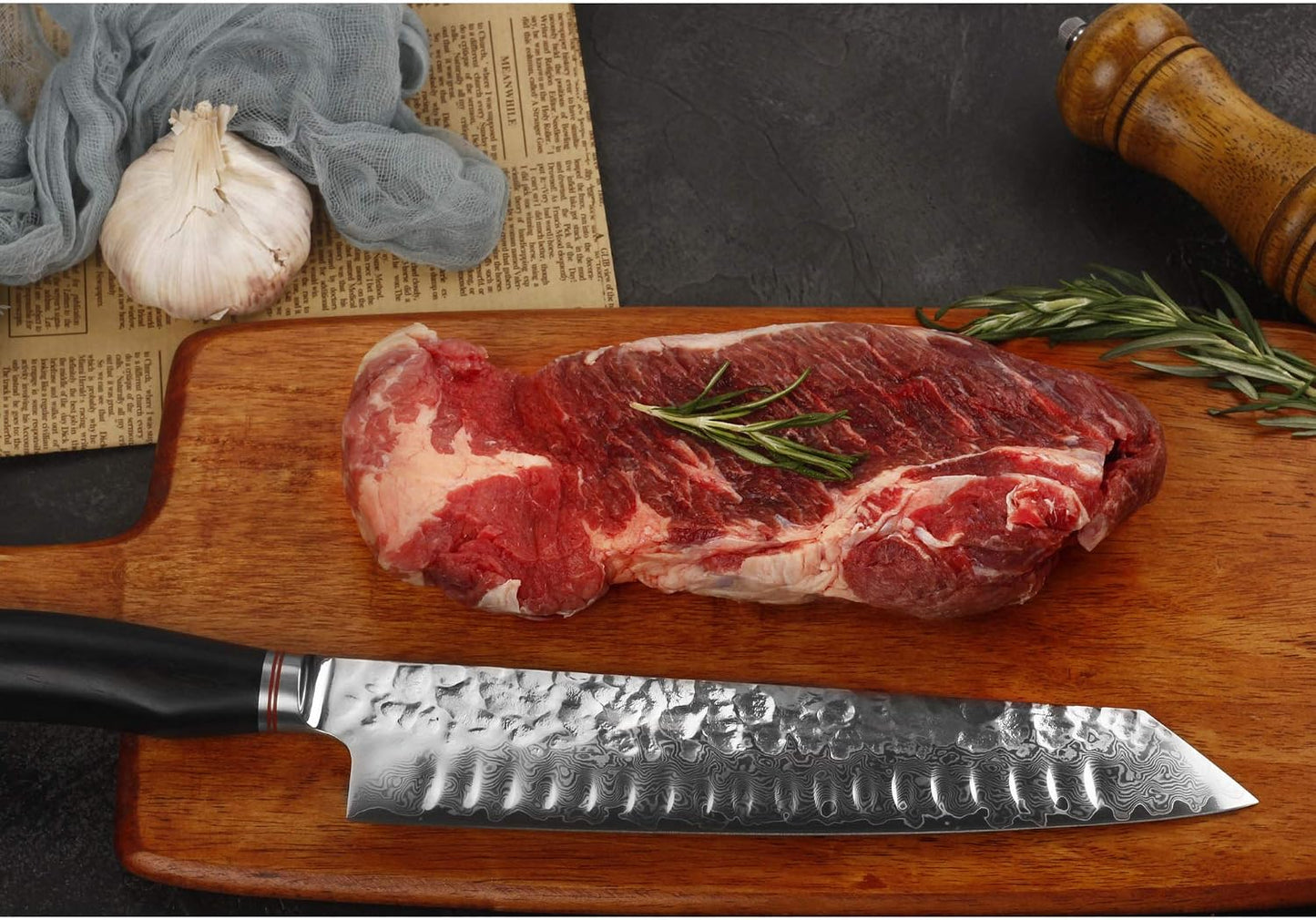 Kiritsuke Chef Knife 10 Inch Japanese Danascus Steel Razor Sharp - Natural Leadwood Handle with Leather Sheath