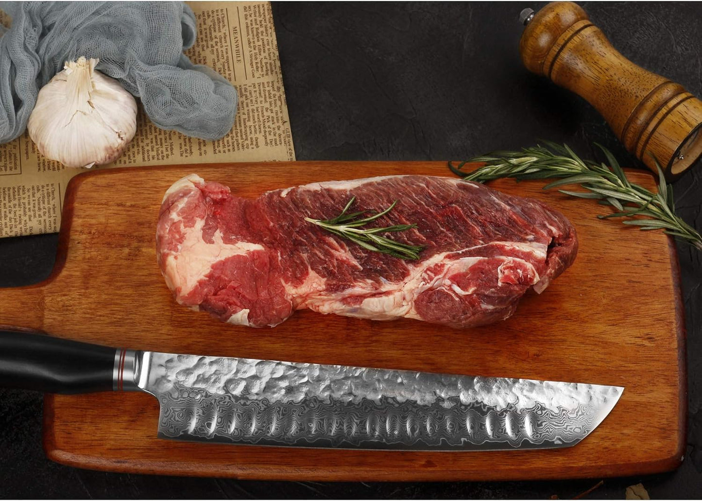Kiritsuke Chef Knife 10 Inch Japanese Danascus Steel Razor Sharp - Natural Leadwood Handle with Leather Sheath