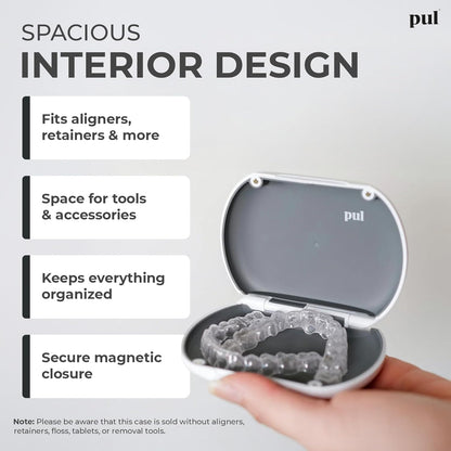 PUL Retainer Case for Invisalign & Clear Aligners - Slim Clear Aligner Case with Secure Magnetic Closure - Travel Retainer Holder for Invisalign Accessories, Mouth Guards & Dentures - Gray