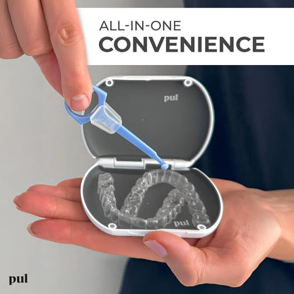 PUL Retainer Case for Invisalign & Clear Aligners - Slim Clear Aligner Case with Secure Magnetic Closure - Travel Retainer Holder for Invisalign Accessories, Mouth Guards & Dentures - Gray