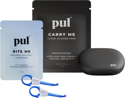 PUL Retainer Case for Invisalign & Clear Aligners - Slim Clear Aligner Case with Secure Magnetic Closure - Travel Retainer Holder for Invisalign Accessories, Mouth Guards & Dentures - Gray