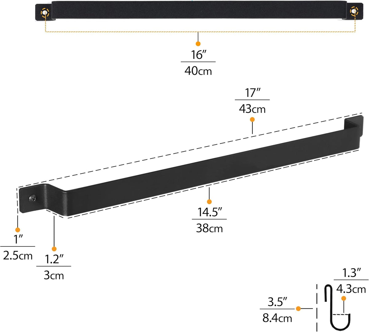 Gourmet Kitchen Rail with 10 Hooks, Wall Mounted Wrought Iron Hanging Utensil Holder Rack with Black 17 Inch