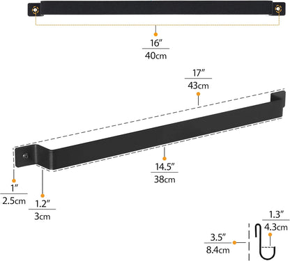 Gourmet Kitchen Rail with 10 Hooks, Wall Mounted Wrought Iron Hanging Utensil Holder Rack with Black 17 Inch