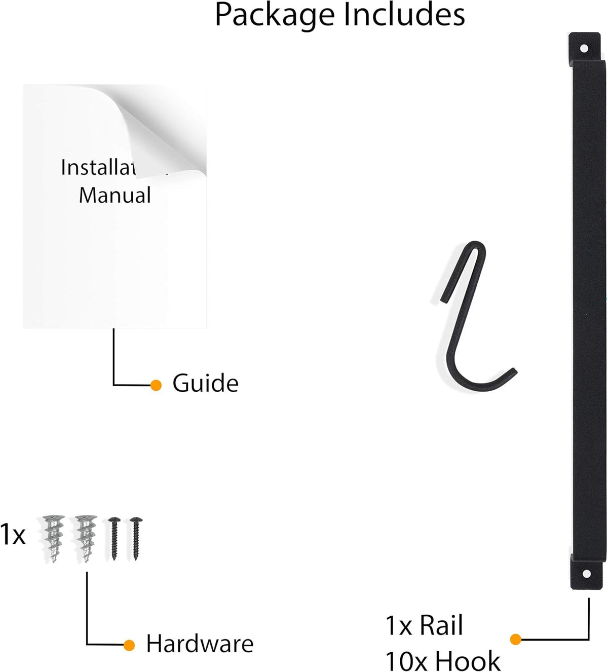 Gourmet Kitchen Rail with 10 Hooks, Wall Mounted Wrought Iron Hanging Utensil Holder Rack with Black 17 Inch