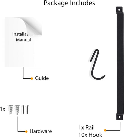 Gourmet Kitchen Rail with 10 Hooks, Wall Mounted Wrought Iron Hanging Utensil Holder Rack with Black 17 Inch