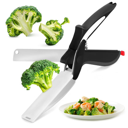2 In 1 Kitchen Scissors With Cutting Board, Safety Lock (Black) | Cutting Board Scissors for Food with Locking Latch, Storage Holder & Comfort Grip; Dishwasher Safe; for Vegetables and Fruits