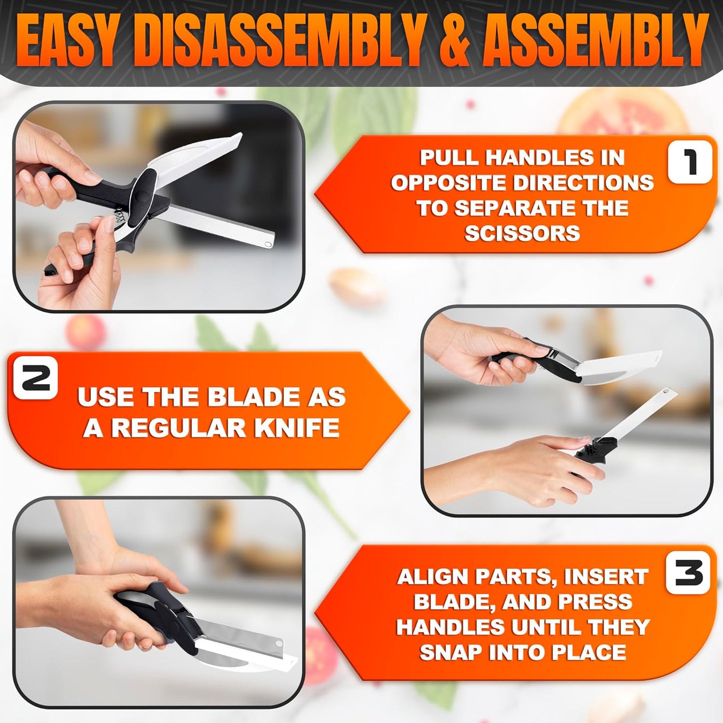 2 In 1 Kitchen Scissors With Cutting Board, Safety Lock (Black) | Cutting Board Scissors for Food with Locking Latch, Storage Holder & Comfort Grip; Dishwasher Safe; for Vegetables and Fruits
