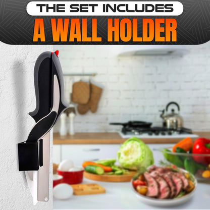2 In 1 Kitchen Scissors With Cutting Board, Safety Lock (Black) | Cutting Board Scissors for Food with Locking Latch, Storage Holder & Comfort Grip; Dishwasher Safe; for Vegetables and Fruits