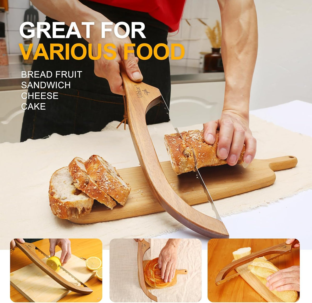 Sourdough Bread Knife, Bread Slicer for Homemade, 16" Wooden Bread Cutter