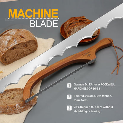 Sourdough Bread Knife, Bread Slicer for Homemade, 16" Wooden Bread Cutter