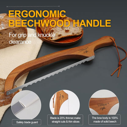 Sourdough Bread Knife, Bread Slicer for Homemade, 16" Wooden Bread Cutter
