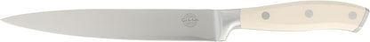 Kitchen Essentials Tasting Kitchen High-Carbon German Steel 7 Piece Full Tang Forged Cutlery Knife Block Set - Eggshell White W/Ashwood Block