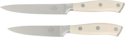 Kitchen Essentials Tasting Kitchen High-Carbon German Steel 7 Piece Full Tang Forged Cutlery Knife Block Set - Eggshell White W/Ashwood Block