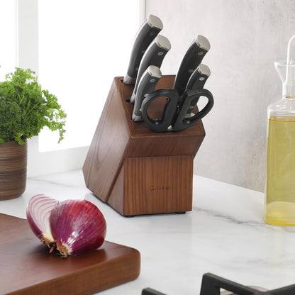 Kitchen Essentials Tasting Kitchen High-Carbon German Steel 7 Piece Full Tang Forged Cutlery Knife Block Set - Eggshell White W/Ashwood Block