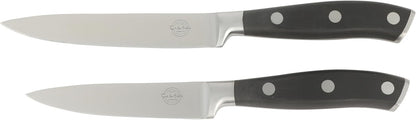 Kitchen Essentials Tasting Kitchen High-Carbon German Steel 7 Piece Full Tang Forged Cutlery Knife Block Set - Eggshell White W/Ashwood Block