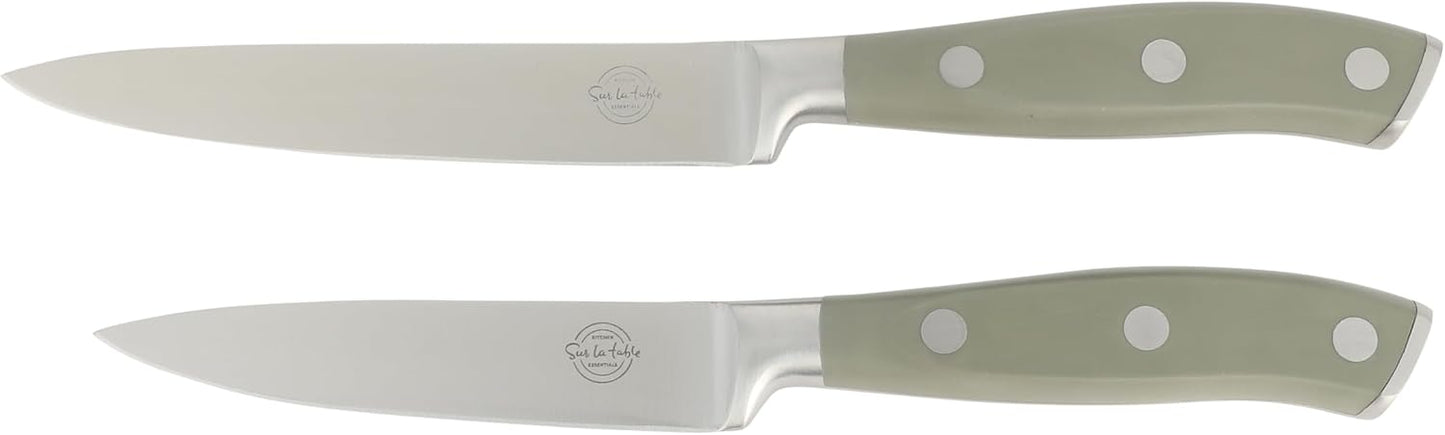 Kitchen Essentials Tasting Kitchen High-Carbon German Steel 7 Piece Full Tang Forged Cutlery Knife Block Set - Eggshell White W/Ashwood Block