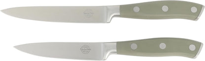 Kitchen Essentials Tasting Kitchen High-Carbon German Steel 7 Piece Full Tang Forged Cutlery Knife Block Set - Eggshell White W/Ashwood Block