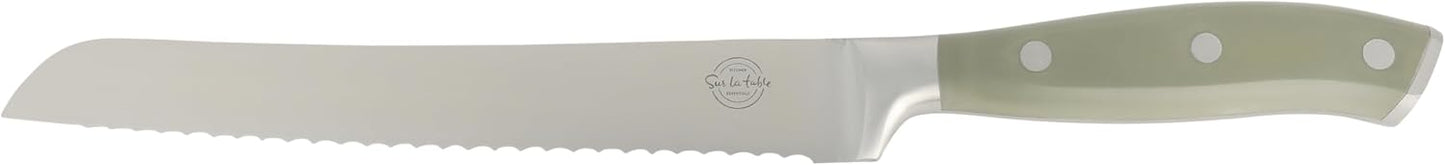 Kitchen Essentials Tasting Kitchen High-Carbon German Steel 7 Piece Full Tang Forged Cutlery Knife Block Set - Eggshell White W/Ashwood Block