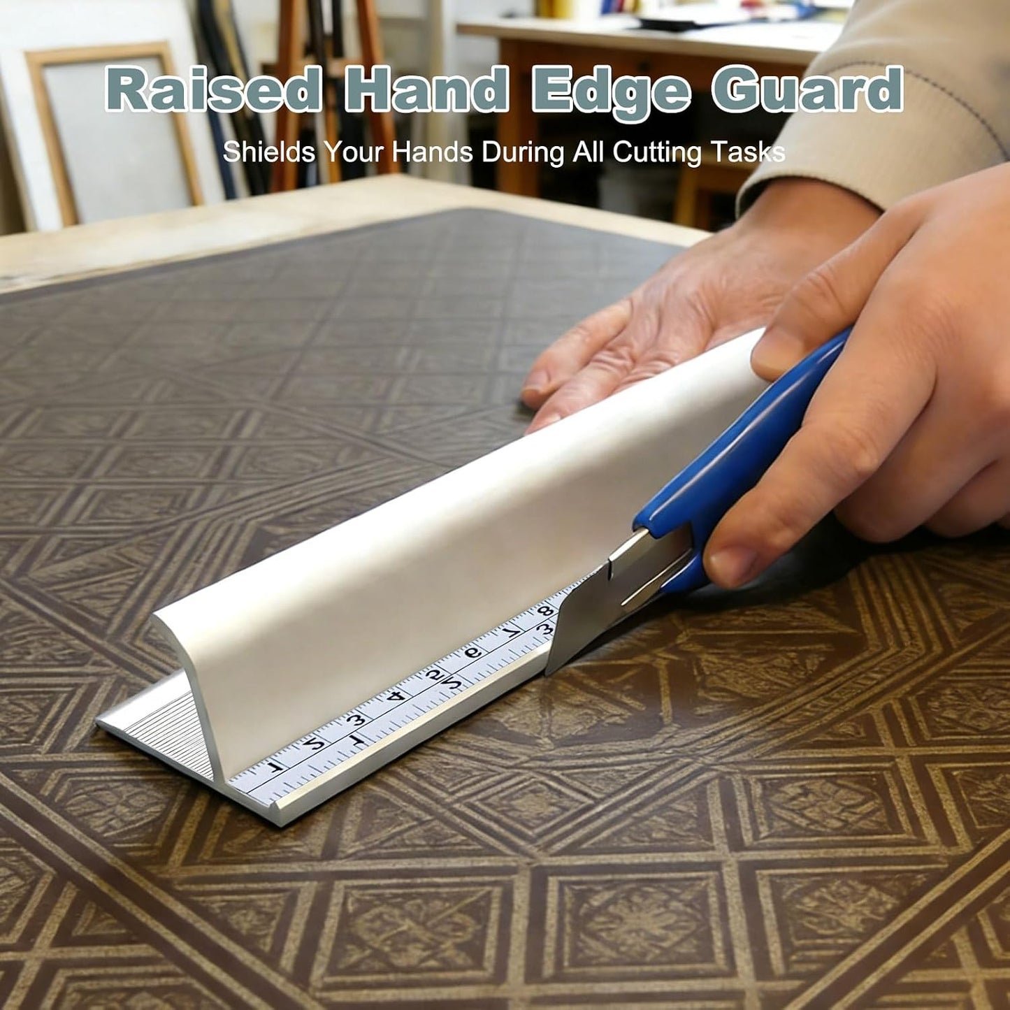 12 Inch Aluminum Safety Ruler with Finger Guard, Heavy Duty Metal Straight Edge Non-Slip Base with Hanging Hole Ruler for Cutting, Crafting, Drafting, Leather Fabric