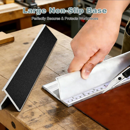 12 Inch Aluminum Safety Ruler with Finger Guard, Heavy Duty Metal Straight Edge Non-Slip Base with Hanging Hole Ruler for Cutting, Crafting, Drafting, Leather Fabric