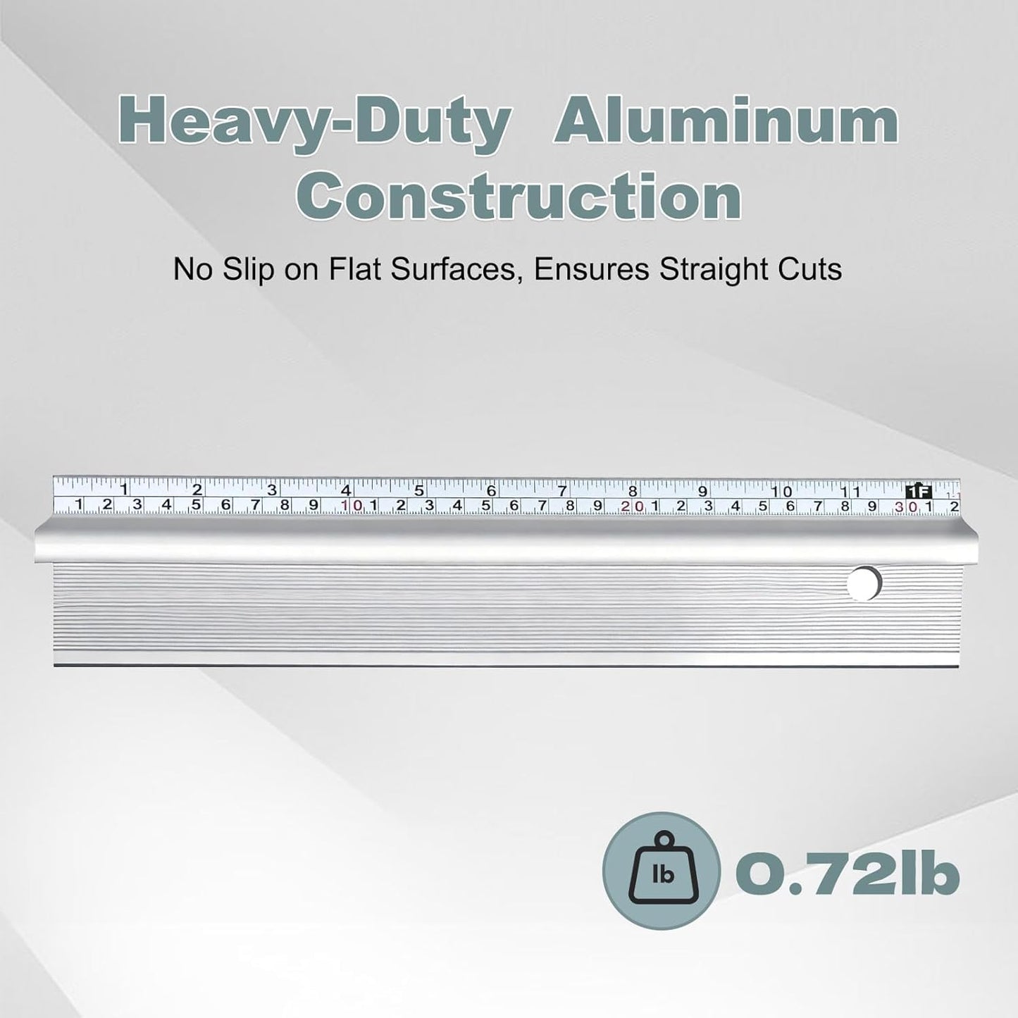 12 Inch Aluminum Safety Ruler with Finger Guard, Heavy Duty Metal Straight Edge Non-Slip Base with Hanging Hole Ruler for Cutting, Crafting, Drafting, Leather Fabric