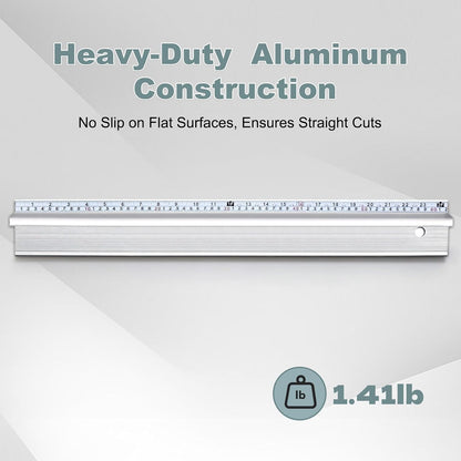 12 Inch Aluminum Safety Ruler with Finger Guard, Heavy Duty Metal Straight Edge Non-Slip Base with Hanging Hole Ruler for Cutting, Crafting, Drafting, Leather Fabric