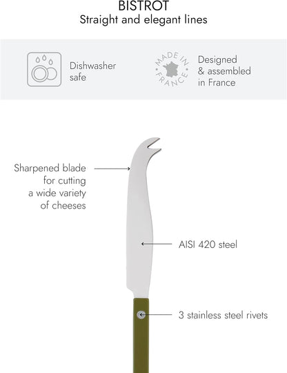 Cheese Knife 9.4 inches - Bistrot Collection - All Cheeses - Stainless Steel & Nylon - Dishwasher Safe - Navy Blue - Brilliant Finish