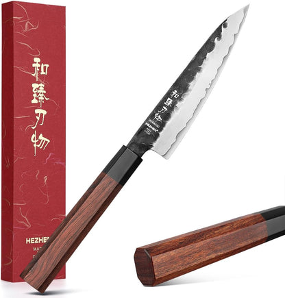 5.3" Utility Knife, Clad Steel Composite Forging Steel Universal Knife, Petty Knife Paring Fruit Peeling,Japanese Style Kitchen Knife,Natural Wood Octagonal Handle