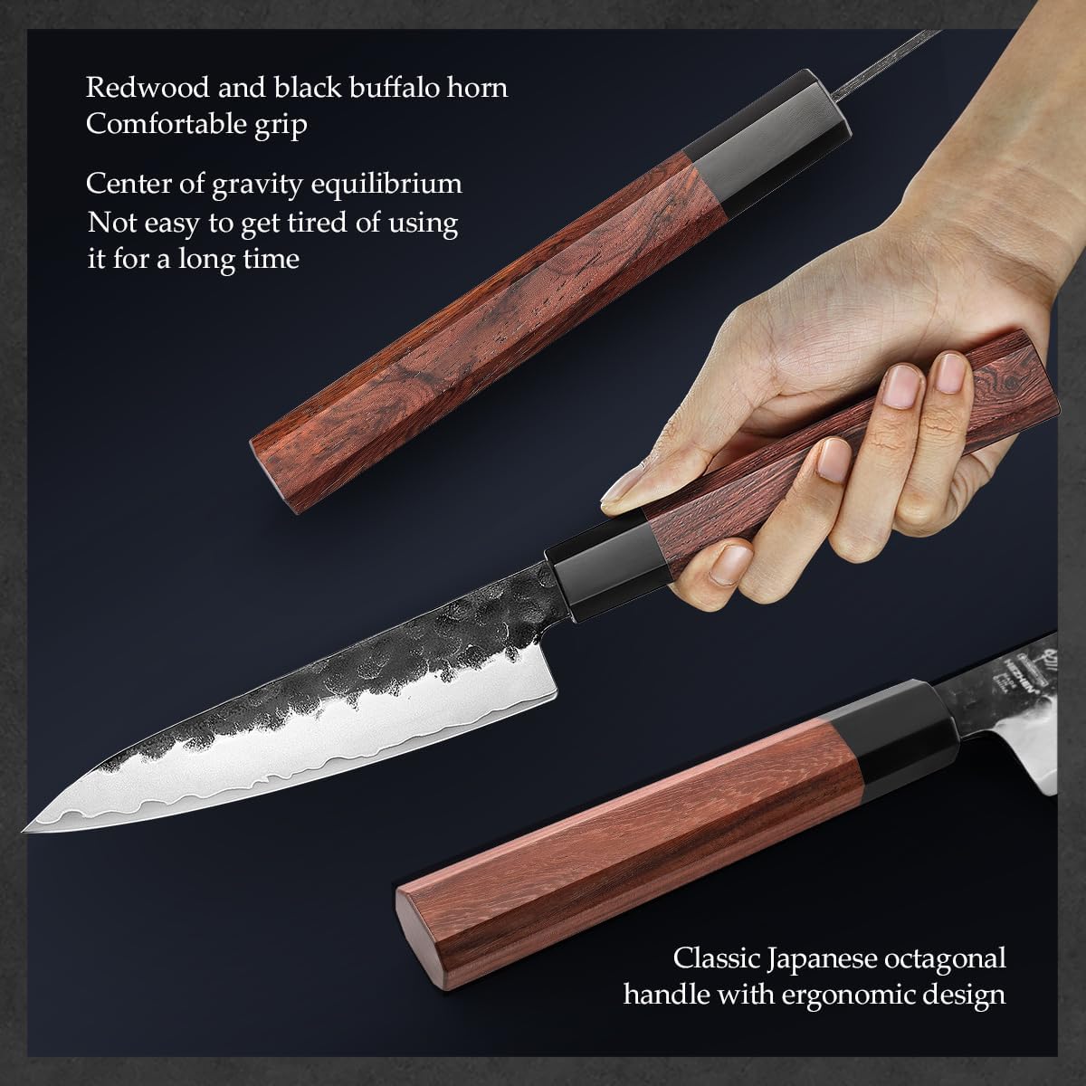 5.3" Utility Knife, Clad Steel Composite Forging Steel Universal Knife, Petty Knife Paring Fruit Peeling,Japanese Style Kitchen Knife,Natural Wood Octagonal Handle