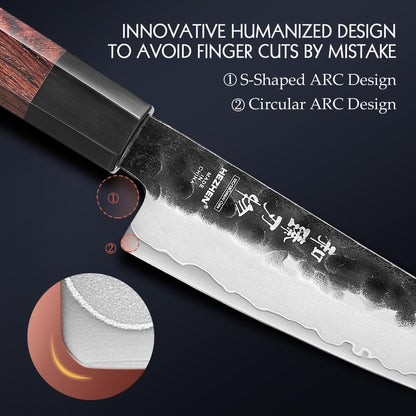 5.3" Utility Knife, Clad Steel Composite Forging Steel Universal Knife, Petty Knife Paring Fruit Peeling,Japanese Style Kitchen Knife,Natural Wood Octagonal Handle