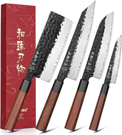 5.3" Utility Knife, Clad Steel Composite Forging Steel Universal Knife, Petty Knife Paring Fruit Peeling,Japanese Style Kitchen Knife,Natural Wood Octagonal Handle