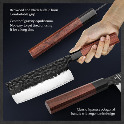 5.3" Utility Knife, Clad Steel Composite Forging Steel Universal Knife, Petty Knife Paring Fruit Peeling,Japanese Style Kitchen Knife,Natural Wood Octagonal Handle