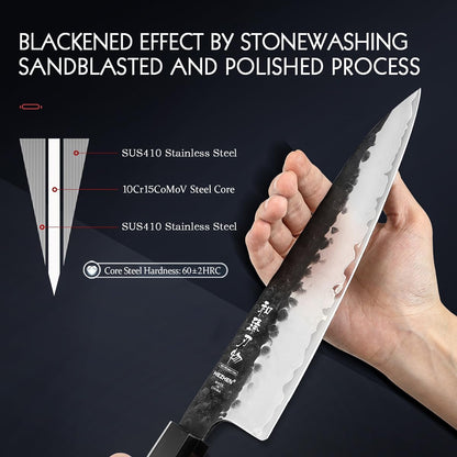 5.3" Utility Knife, Clad Steel Composite Forging Steel Universal Knife, Petty Knife Paring Fruit Peeling,Japanese Style Kitchen Knife,Natural Wood Octagonal Handle