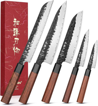 5.3" Utility Knife, Clad Steel Composite Forging Steel Universal Knife, Petty Knife Paring Fruit Peeling,Japanese Style Kitchen Knife,Natural Wood Octagonal Handle