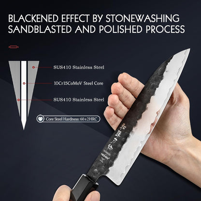 5.3" Utility Knife, Clad Steel Composite Forging Steel Universal Knife, Petty Knife Paring Fruit Peeling,Japanese Style Kitchen Knife,Natural Wood Octagonal Handle